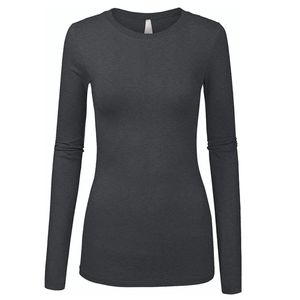 Charcoal grey crewneck long sleeve solid fitted shirt top